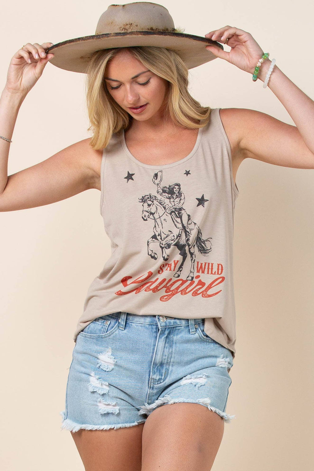Avery - AV196-MARION STAY WILD COWGIRL GRAPHIC SCOOP NECK TOP