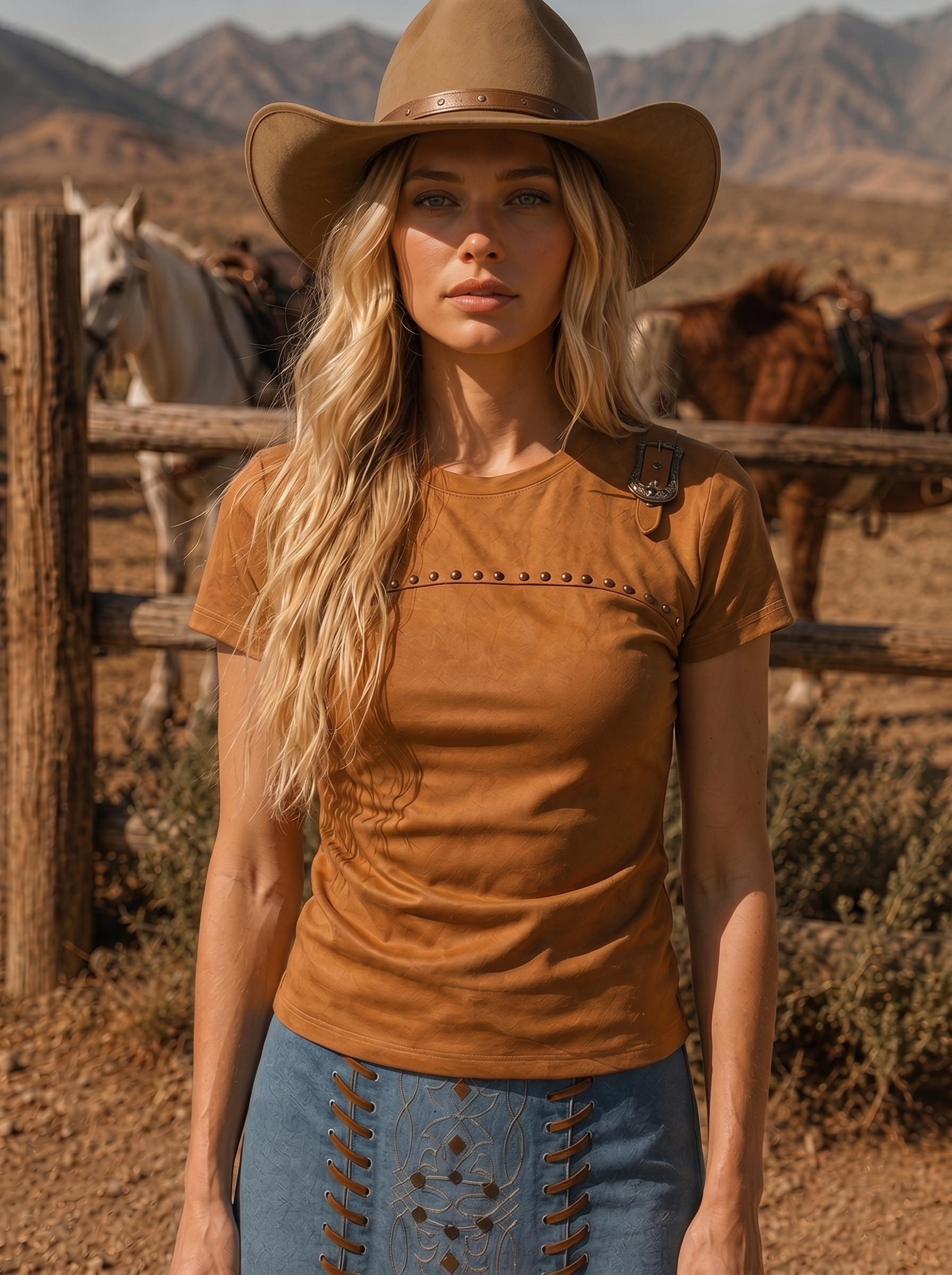 BONA BRAND - Suede Western Buckle Studded Top BONA37924T