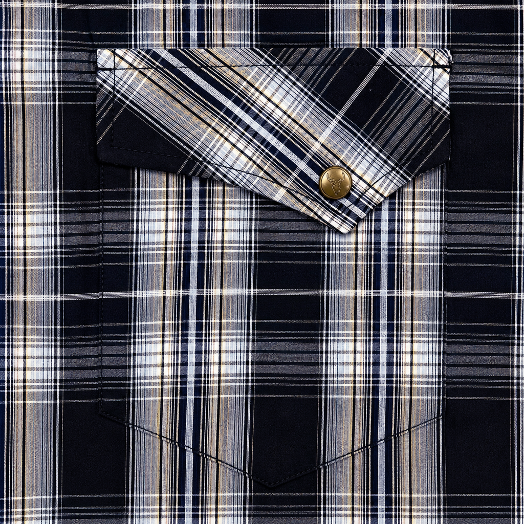 CowboyLegend - Men's Navy Plaid Long Sleeve Cowboy Western Snap Shirt