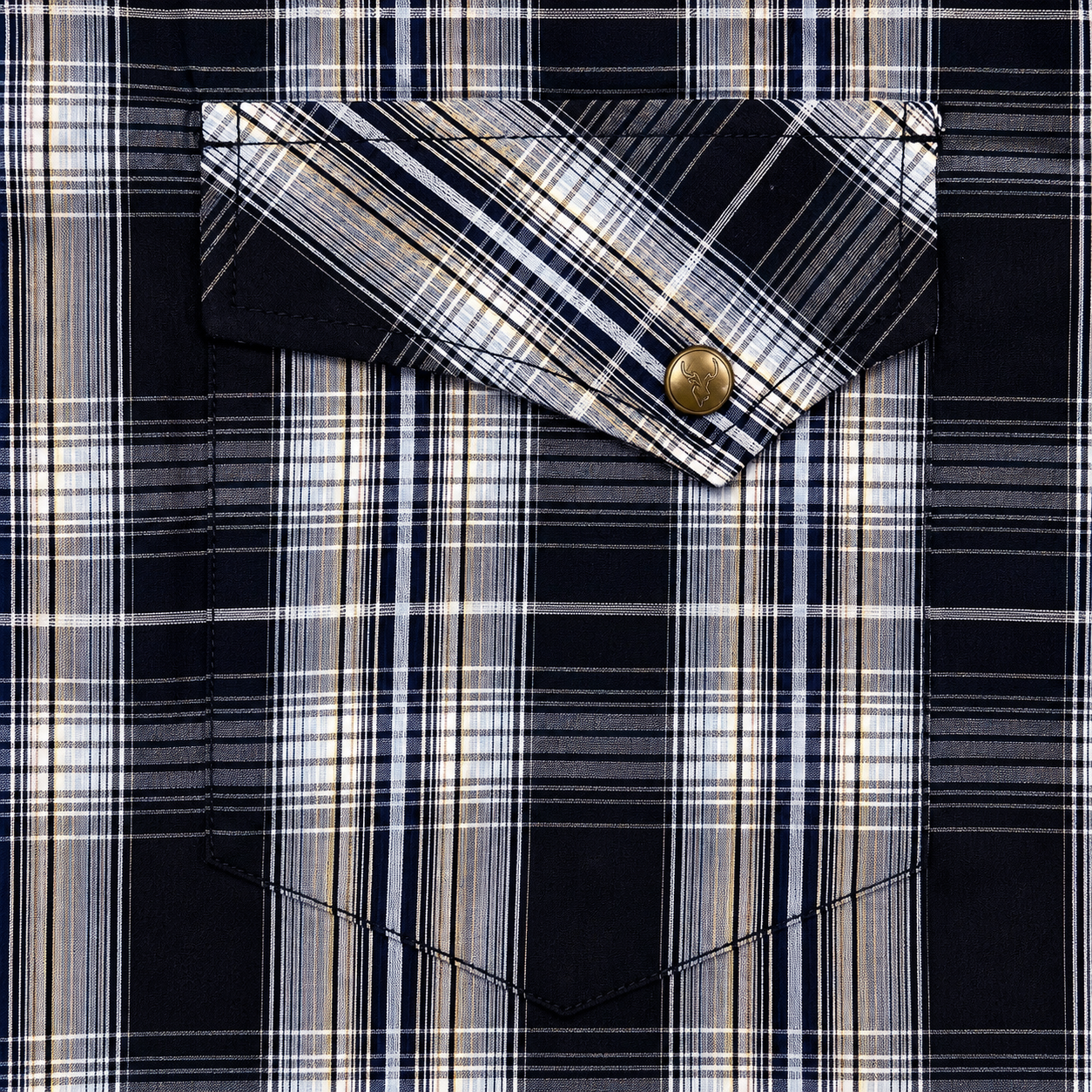 CowboyLegend - Men's Navy Plaid Long Sleeve Cowboy Western Snap Shirt