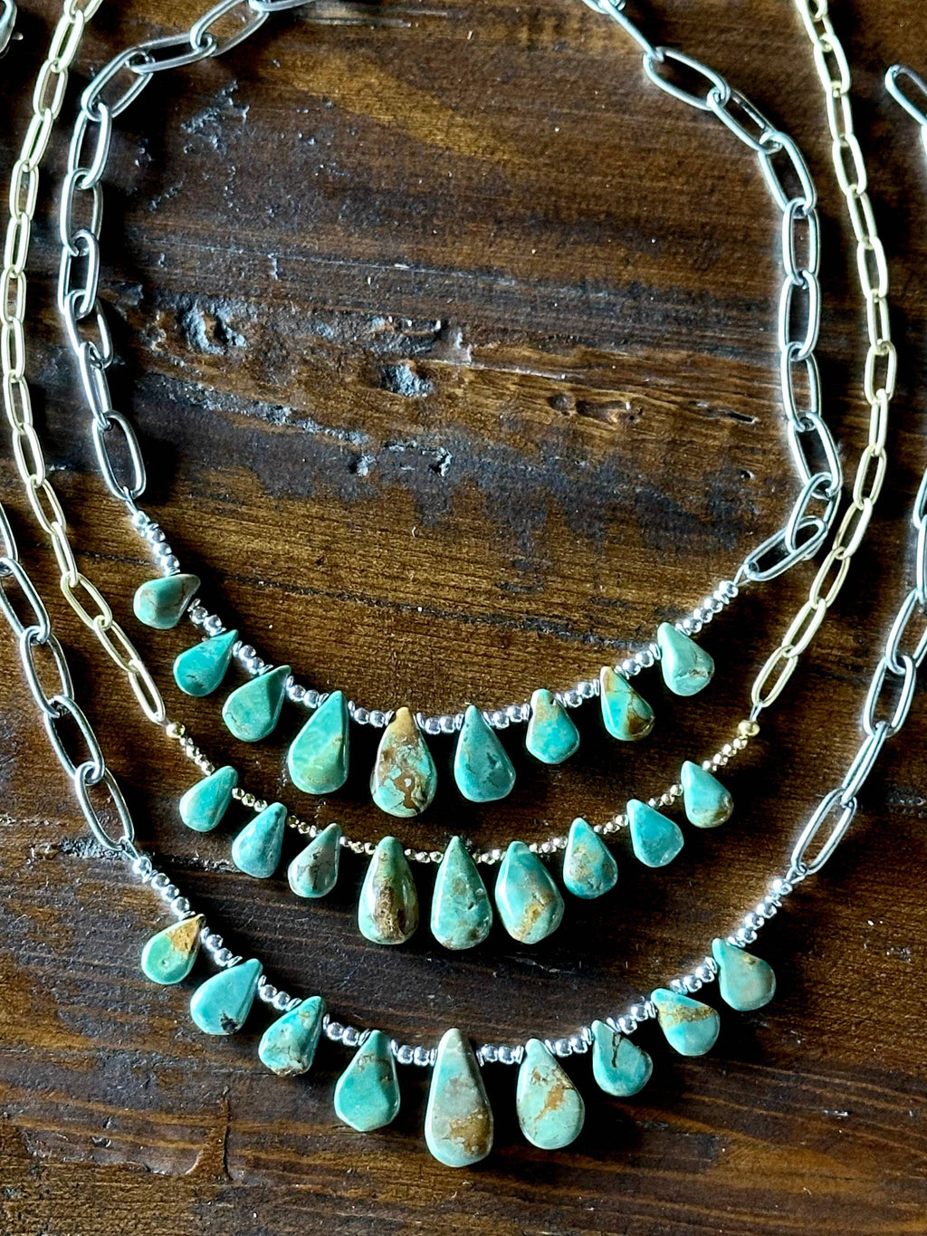 Fleurdesignz Western Jewelry - Natural turquoise Briolette Paperclip Chain Necklace/Choker