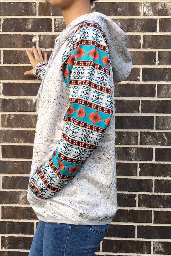 DESHENG ENTERPRISE - CROSS PRINT HOODIE TOP BLOUSE TOP