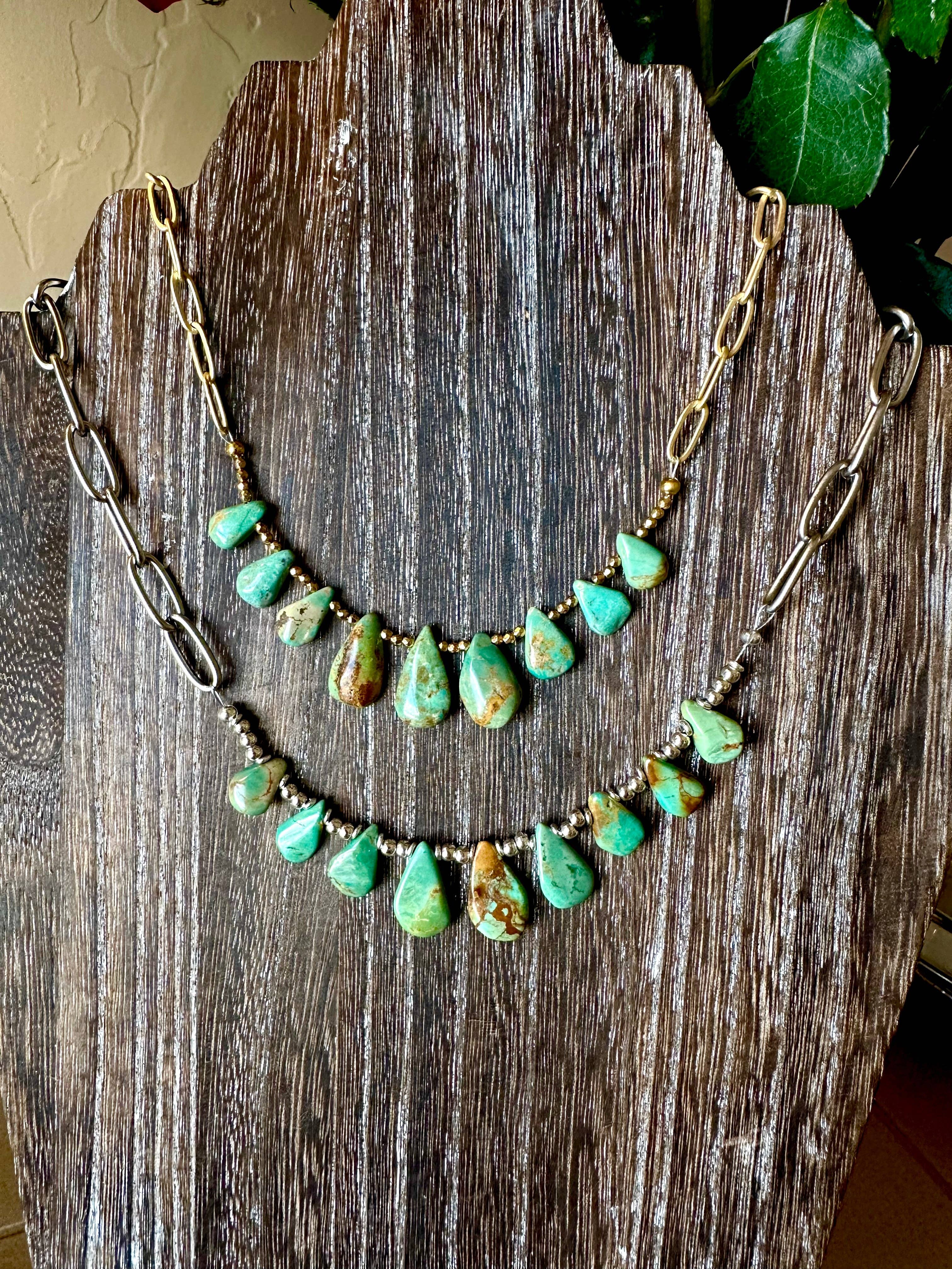 Fleurdesignz Western Jewelry - Natural turquoise Briolette Paperclip Chain Necklace/Choker