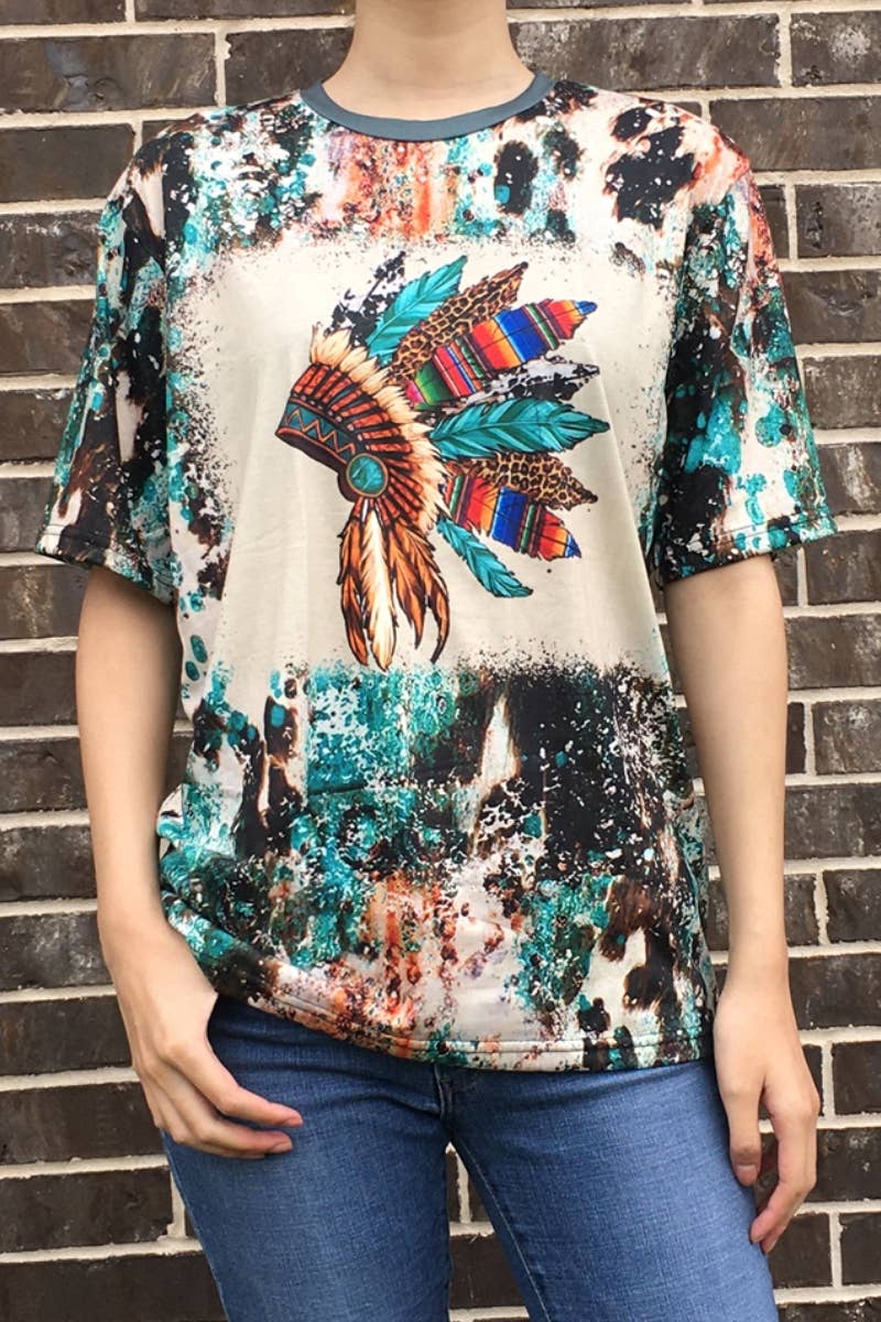 DESHENG ENTERPRISE - TRIBAL PRINT SHORT SLEEVE TOP