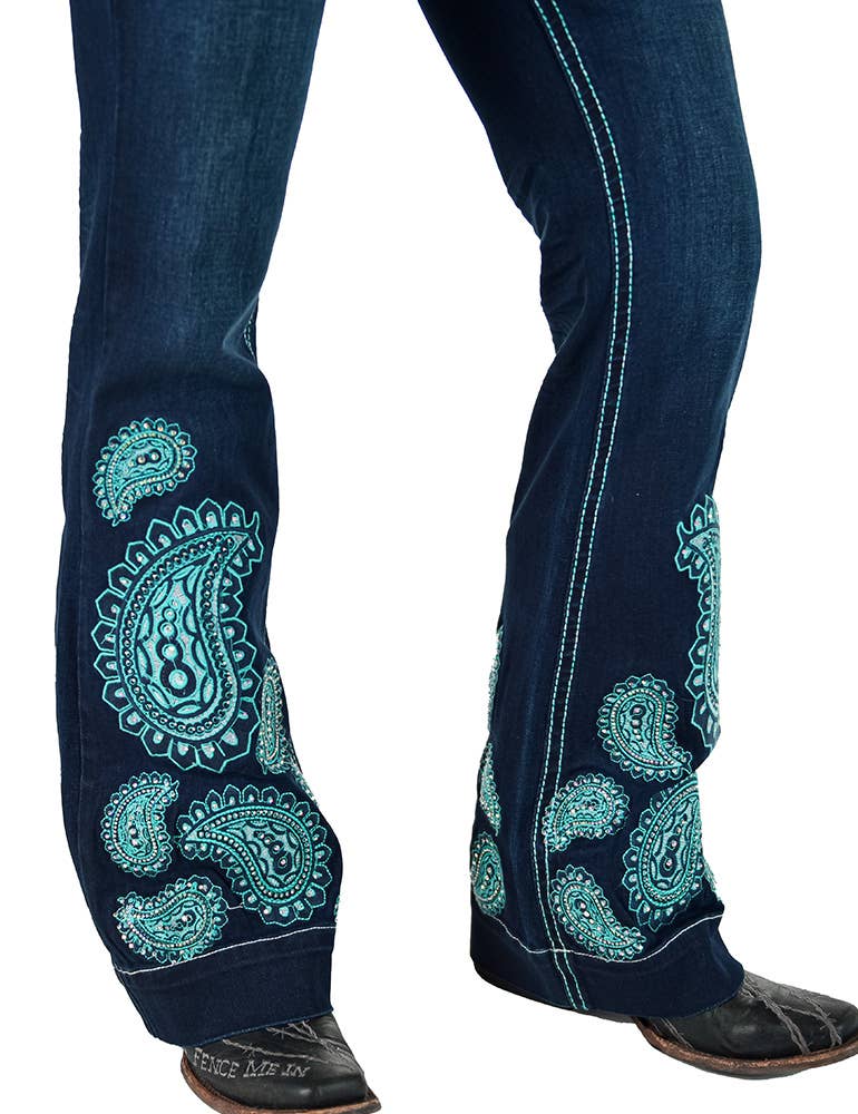 Cowgirl Tuff Co. / B. Tuff Jeans - Turquoise Paisley Bling Trouser