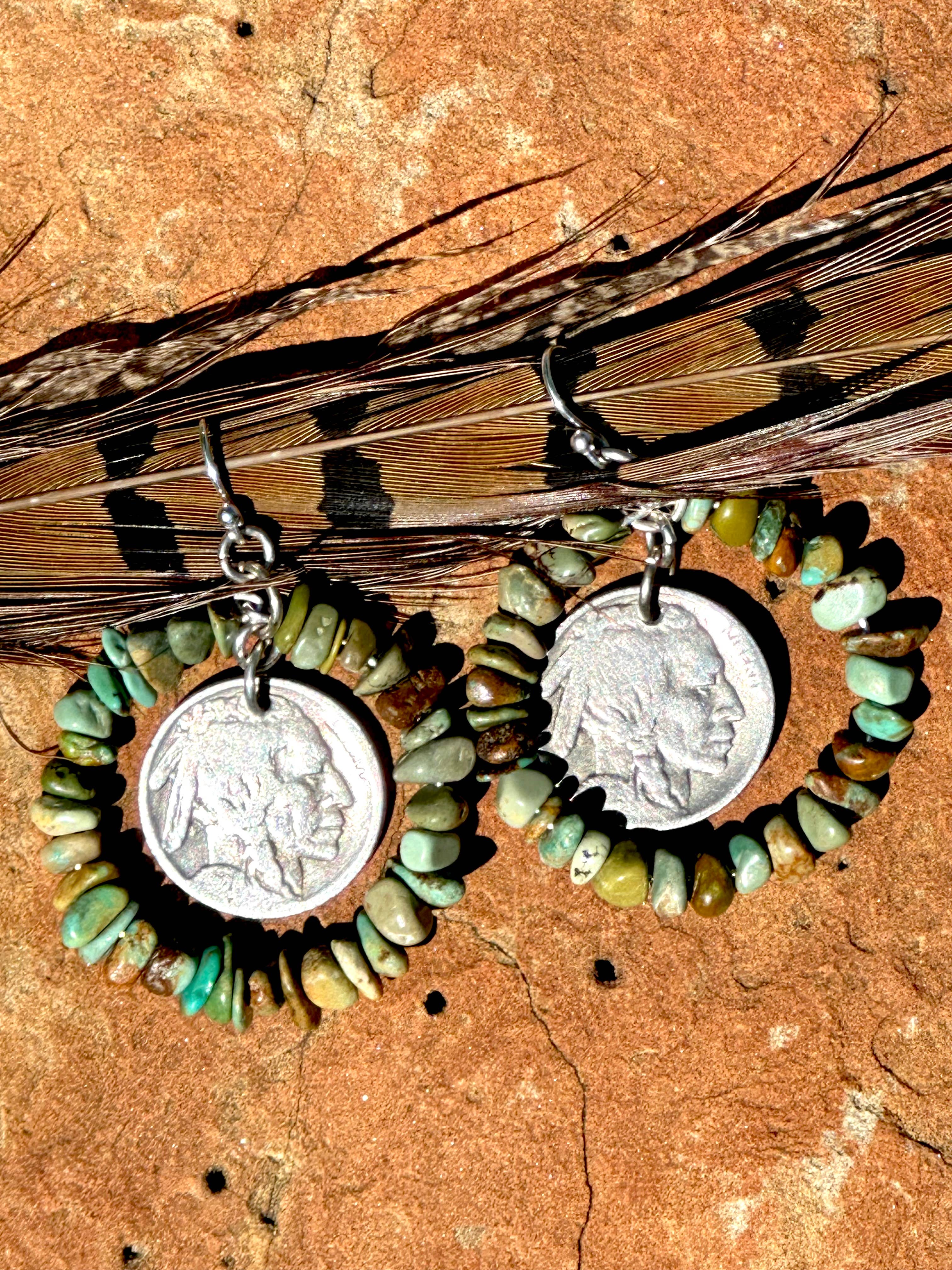 Fleurdesignz Western Jewelry - Sterling Silver and Natural Turquoise Hoop Earrings