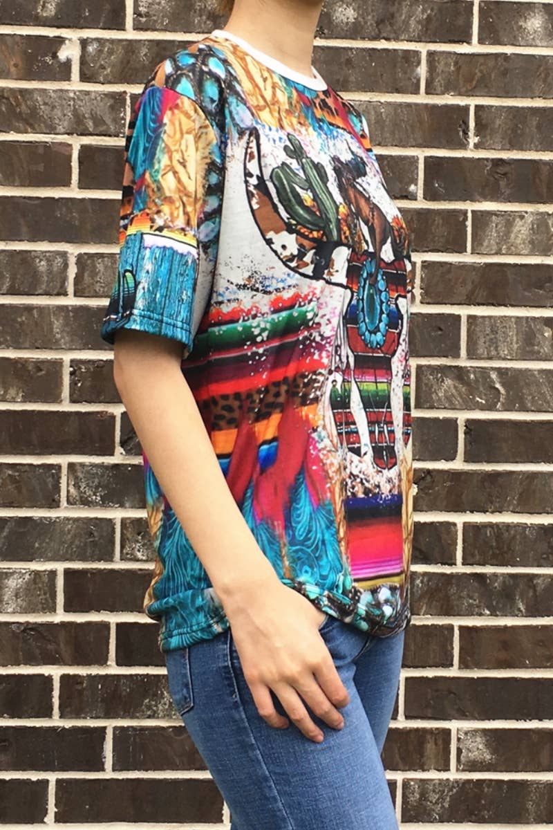 DESHENG ENTERPRISE - TRIBAL PRINT SHORT SLEEVE TOP