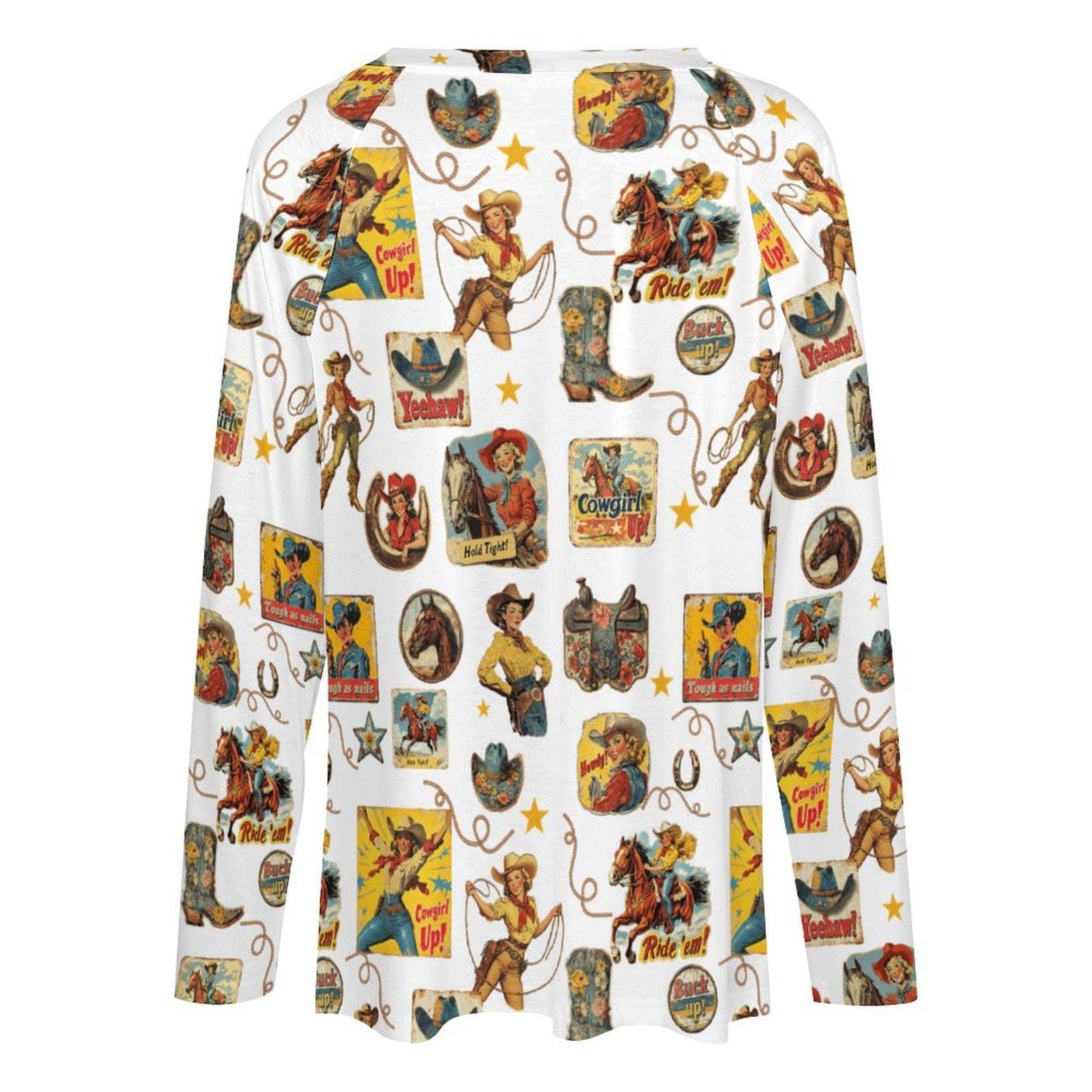 BAHA RANCH WESTERN WEAR - Baha Ranch Vintage Cowgirl Collage Western Print Long Sleeve Top
