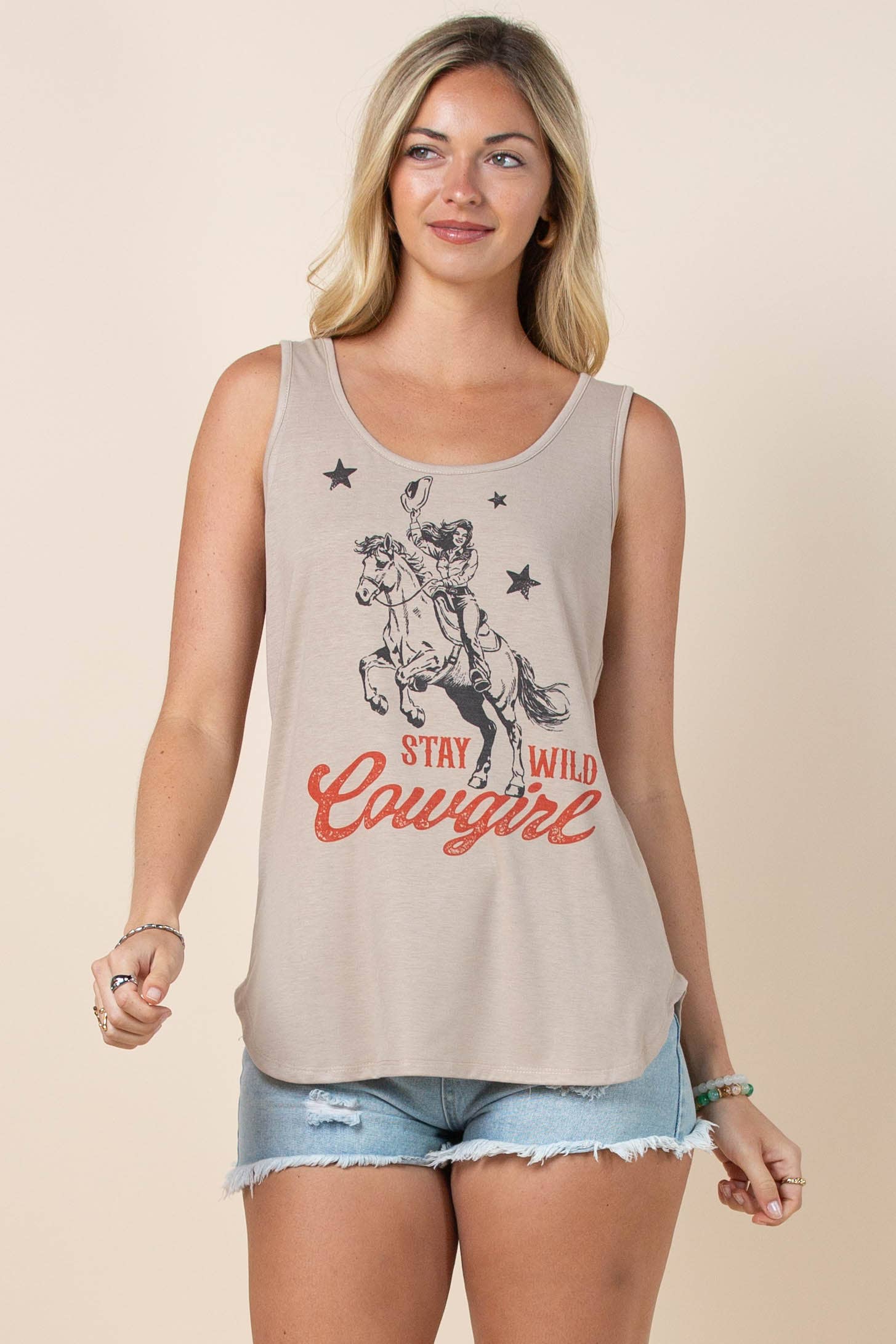 Avery - AV196-MARION STAY WILD COWGIRL GRAPHIC SCOOP NECK TOP