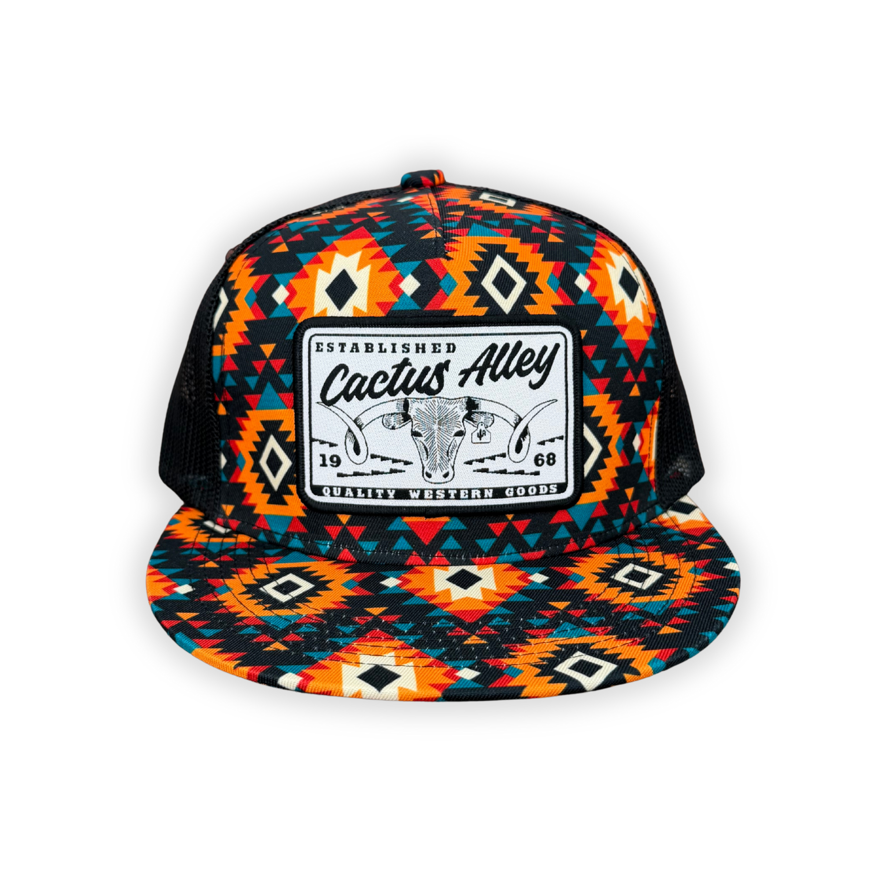Cactus Alley Hat Co. - "Cattle Drive" - CA Sunburst Aztec/Black Mesh, Snapback Cap