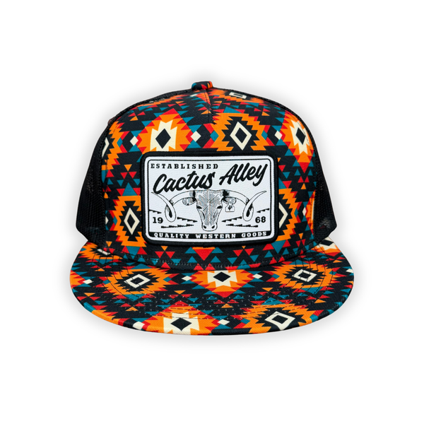 Cactus Alley Hat Co. - "Cattle Drive" - CA Sunburst Aztec/Black Mesh, Snapback Cap