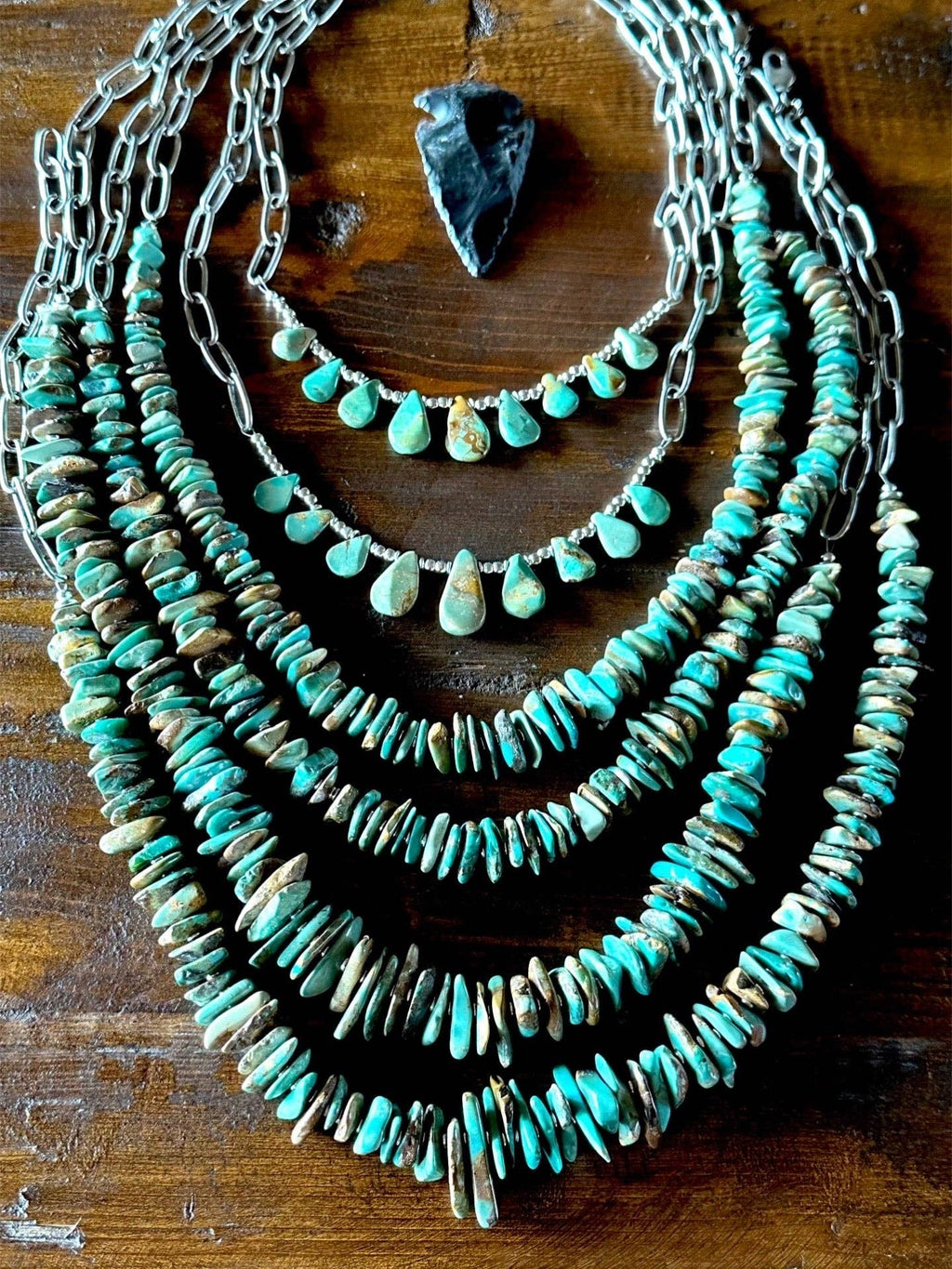 Fleurdesignz Western Jewelry - Natural turquoise Briolette Paperclip Chain Necklace/Choker