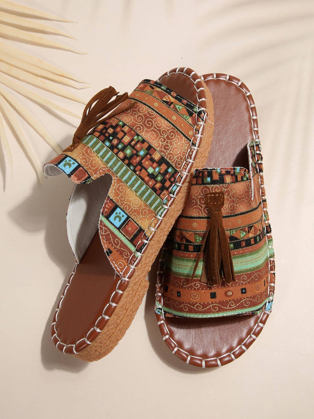 MKS America - Boho Chic Colorful Beach Sandals with Tassel Detail