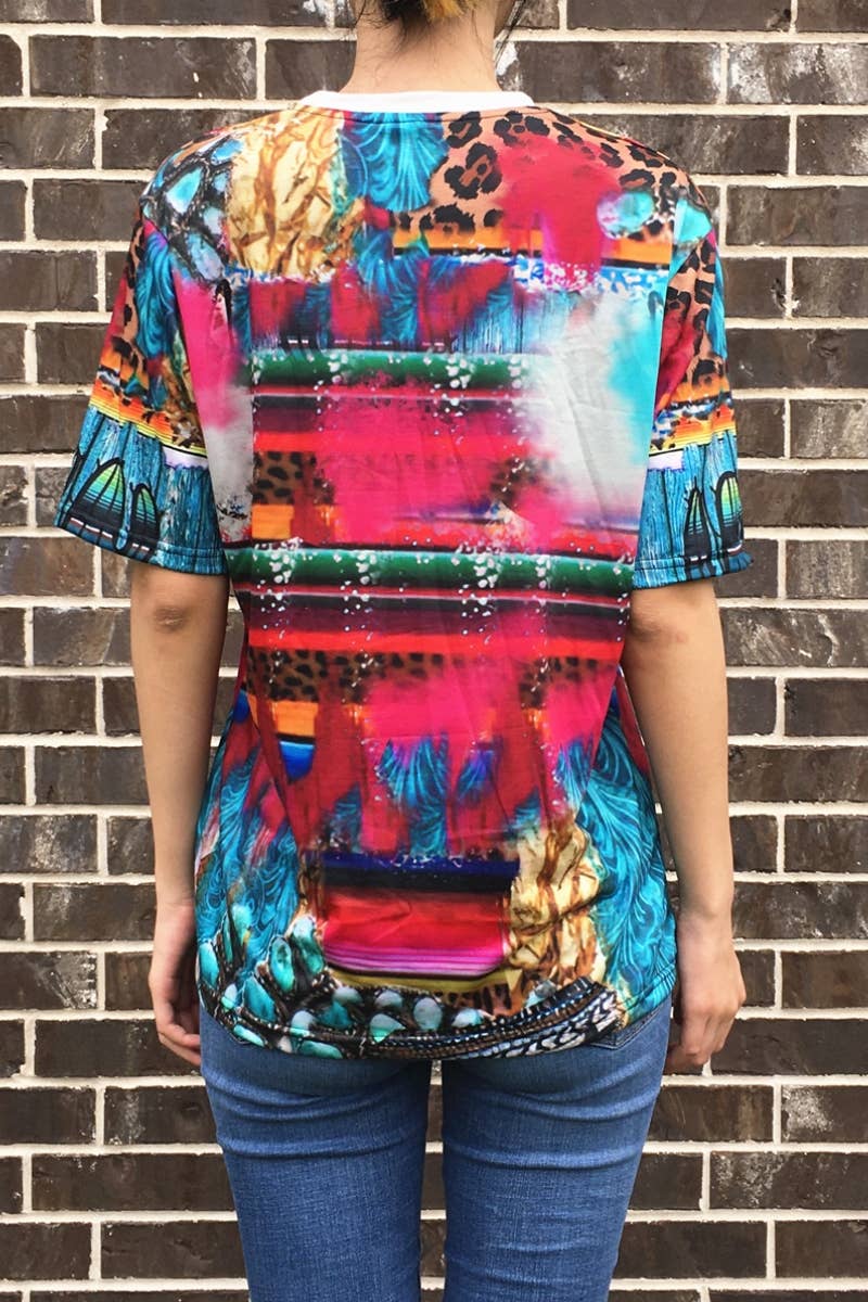 DESHENG ENTERPRISE - TRIBAL PRINT SHORT SLEEVE TOP
