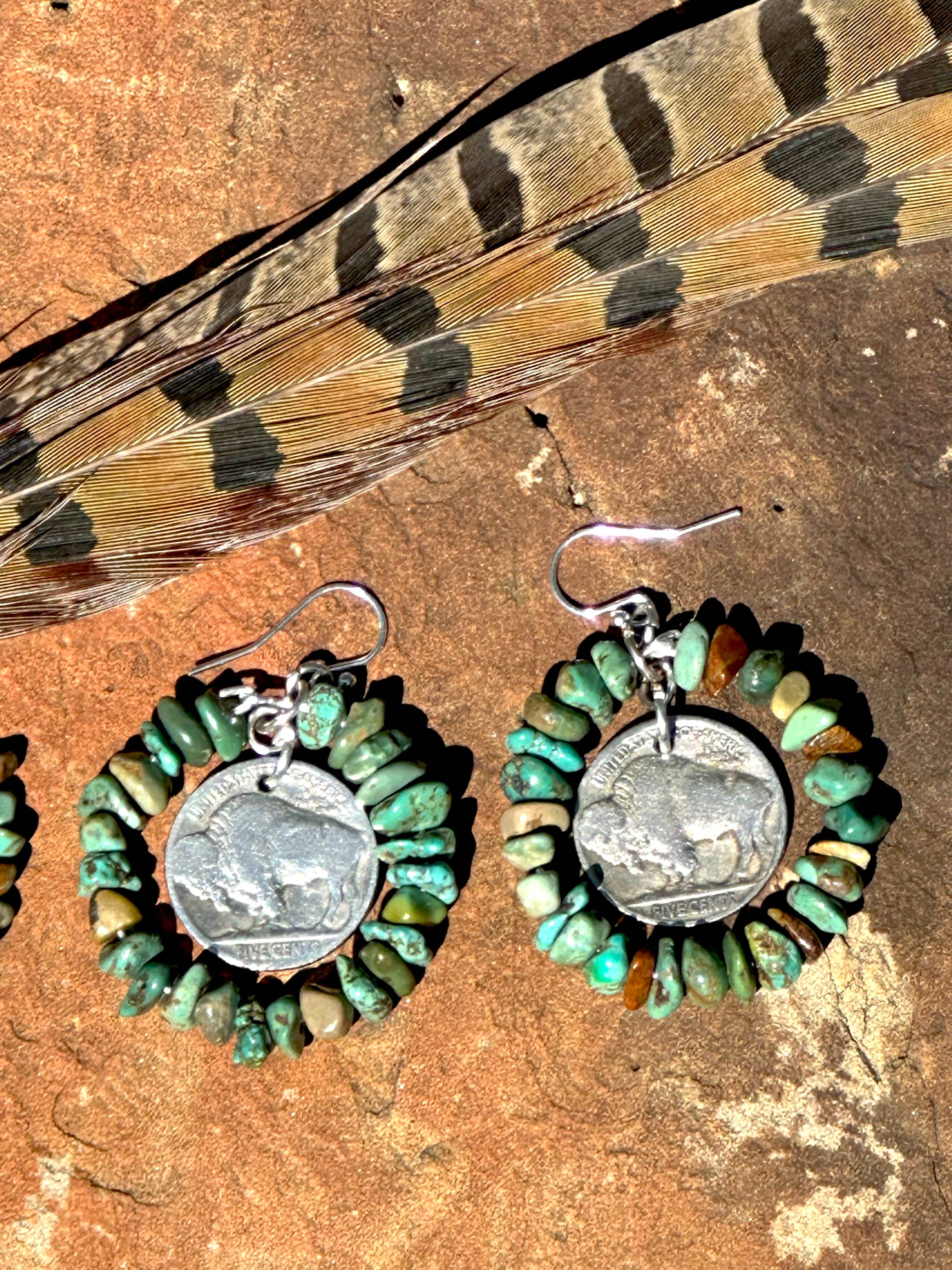 Fleurdesignz Western Jewelry - Sterling Silver and Natural Turquoise Hoop Earrings