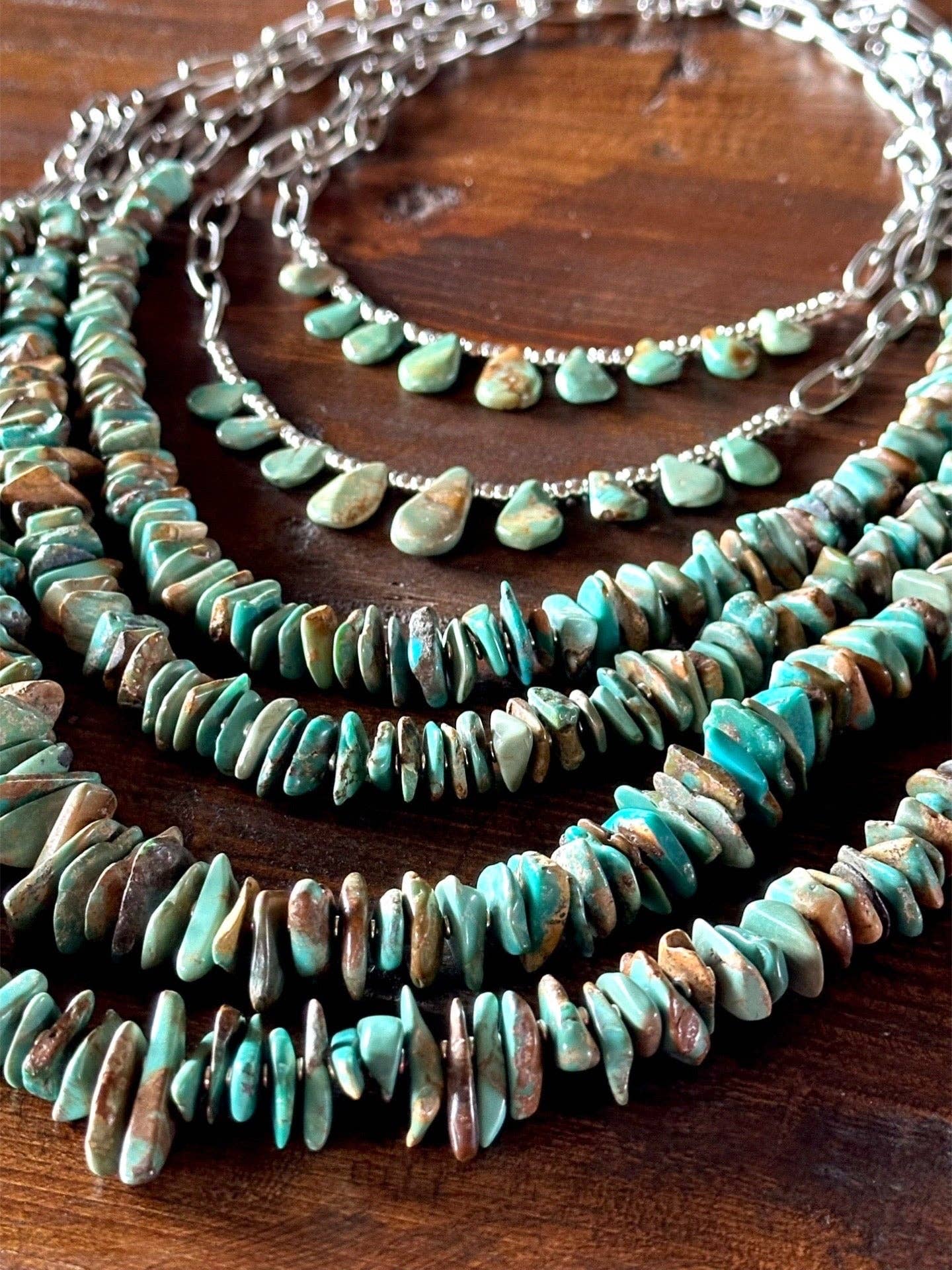 Fleurdesignz Western Jewelry - Natural turquoise Briolette Paperclip Chain Necklace/Choker