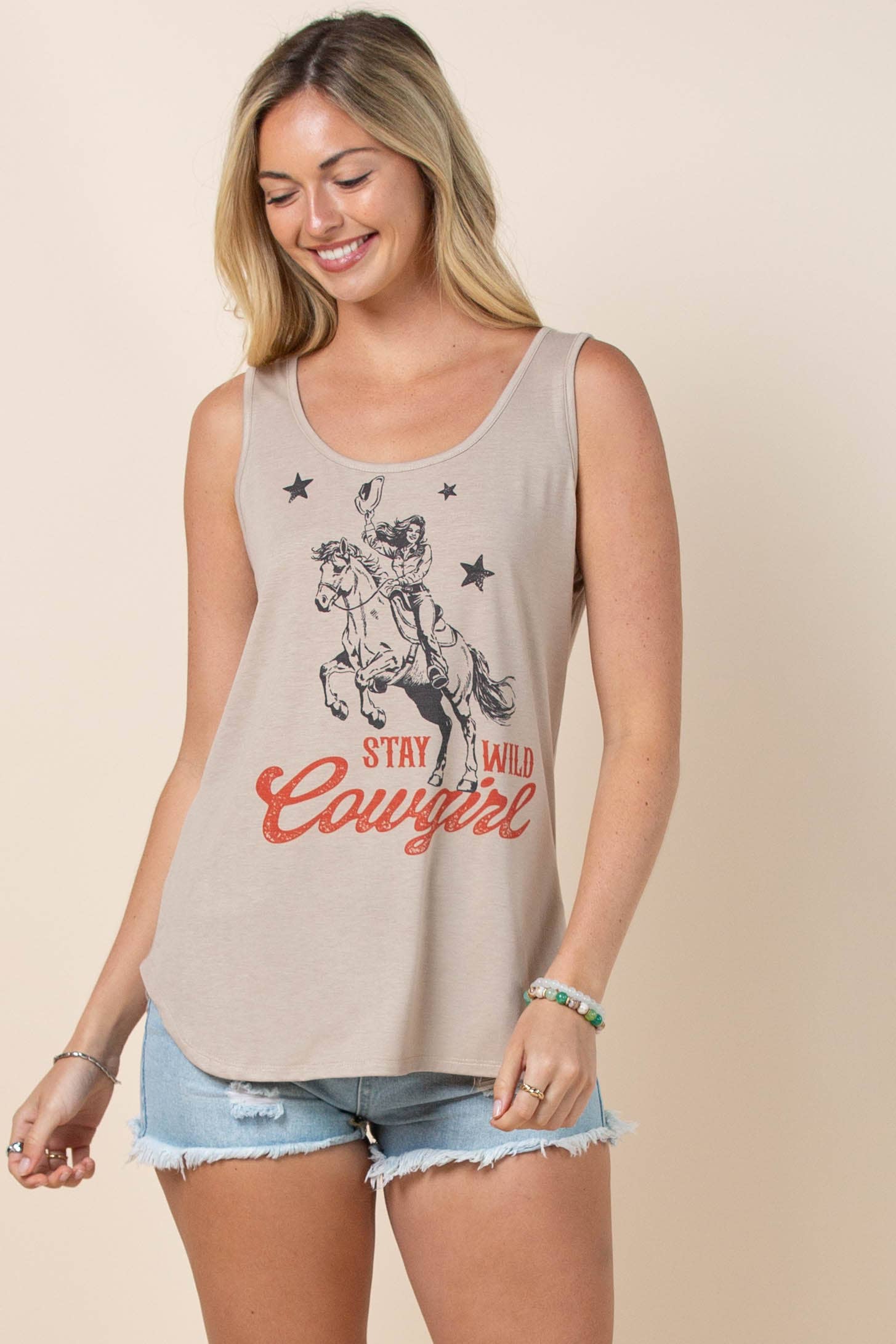 Avery - AV196-MARION STAY WILD COWGIRL GRAPHIC SCOOP NECK TOP