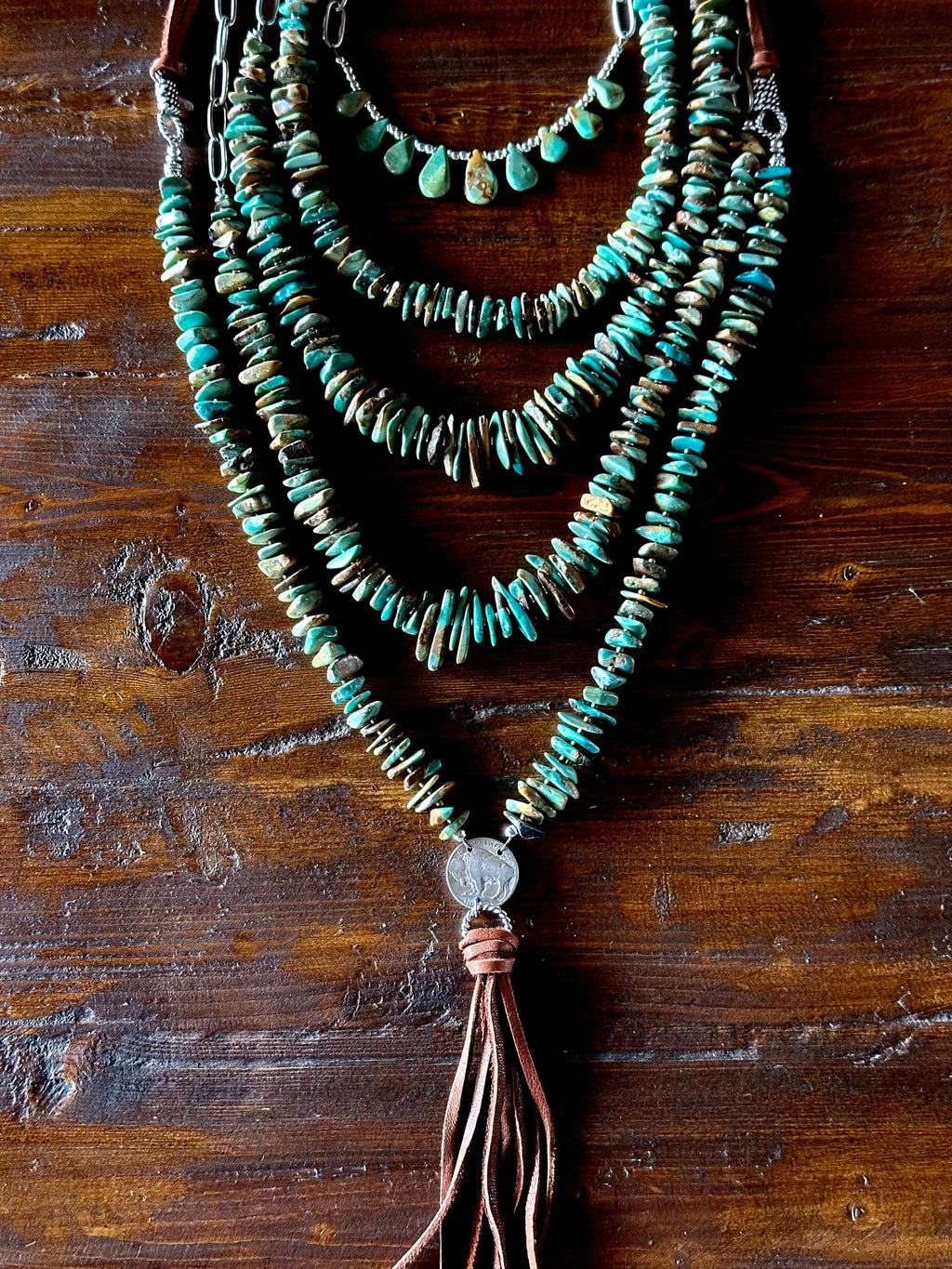 Fleurdesignz Western Jewelry - Natural turquoise Briolette Paperclip Chain Necklace/Choker