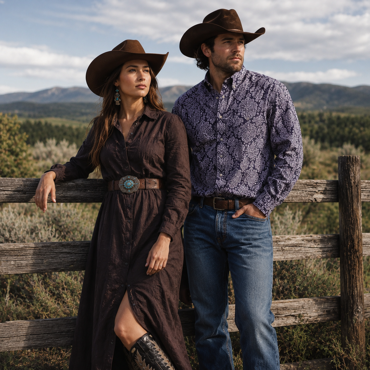CowboyLegend - Men's Midnight Paisley Print Long Sleeve Cowboy Western Shirt