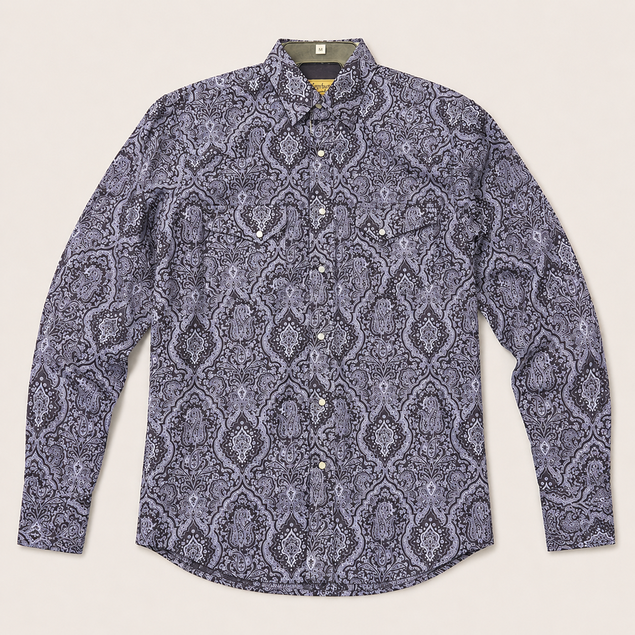 CowboyLegend - Men's Midnight Paisley Print Long Sleeve Cowboy Western Shirt