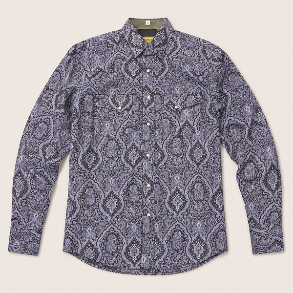 CowboyLegend - Men's Midnight Paisley Print Long Sleeve Cowboy Western Shirt