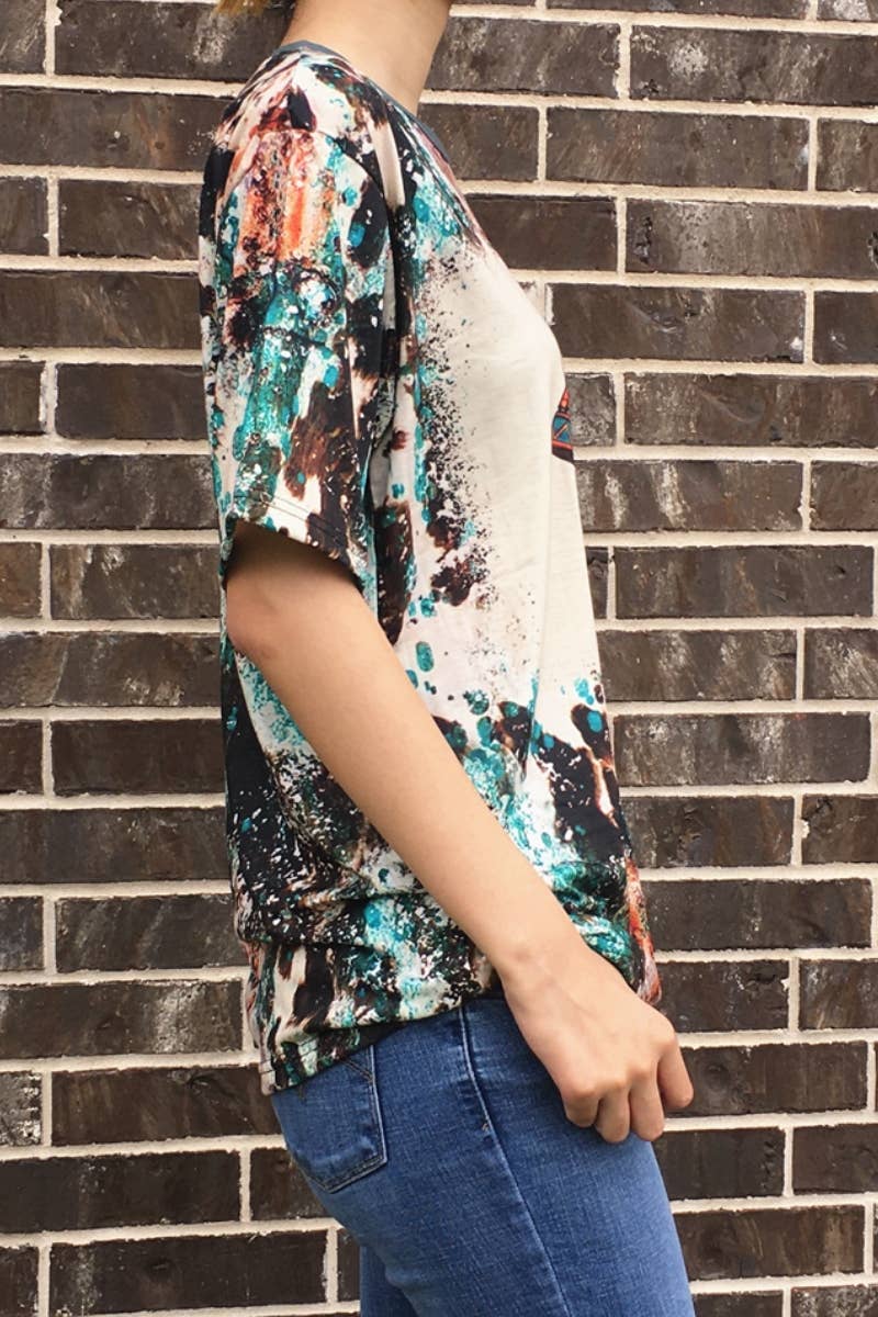 DESHENG ENTERPRISE - TRIBAL PRINT SHORT SLEEVE TOP