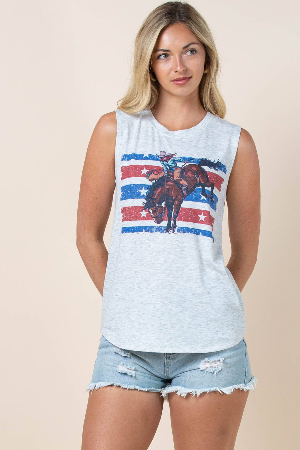 Avery - AV079-NEWTON AMERICAN COWGIRL GRAPHIC SLEEVELESS TOP