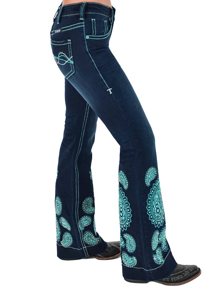 Cowgirl Tuff Co. / B. Tuff Jeans - Turquoise Paisley Bling Trouser
