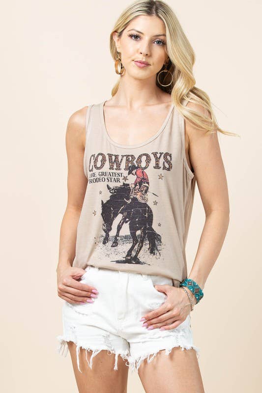 Avery - AV196-PENELOPE WESTERN COWBOYS GRAPHIC SLEEVELESS TOP