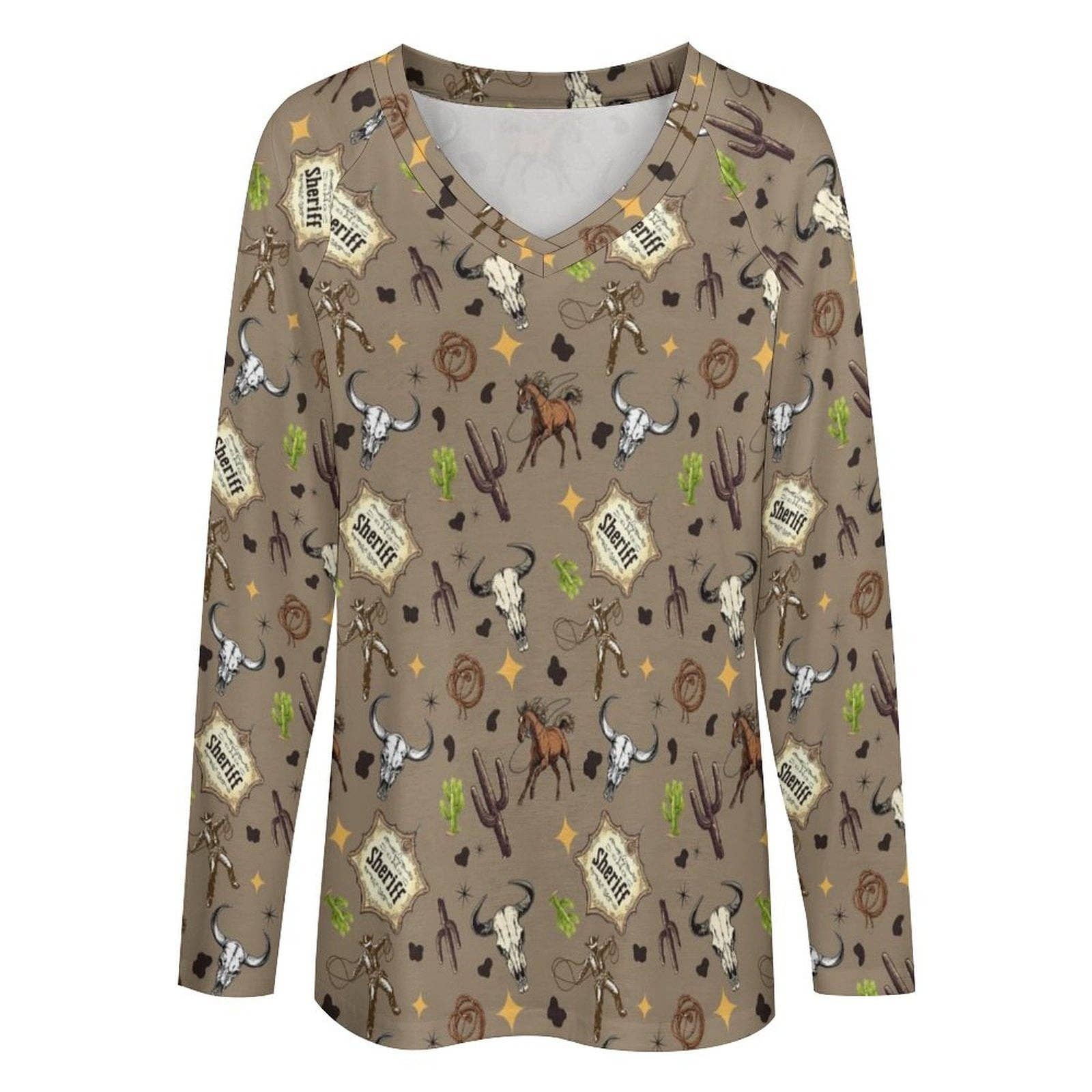 BAHA RANCH WESTERN WEAR - Baha Ranch Western Print Long Sleeve Top