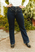 LUCKY & BLESSED - Dark Wash High Rise V-Yoke Trouser Denim Jeans-32" inseam