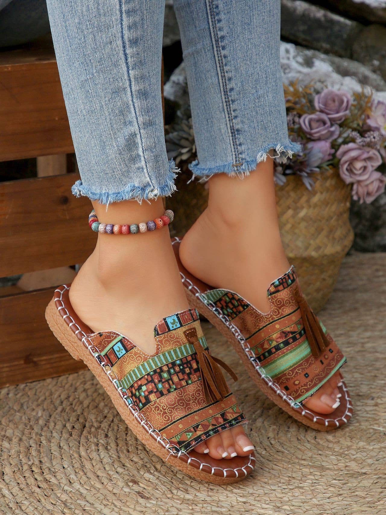 MKS America - Boho Chic Colorful Beach Sandals with Tassel Detail