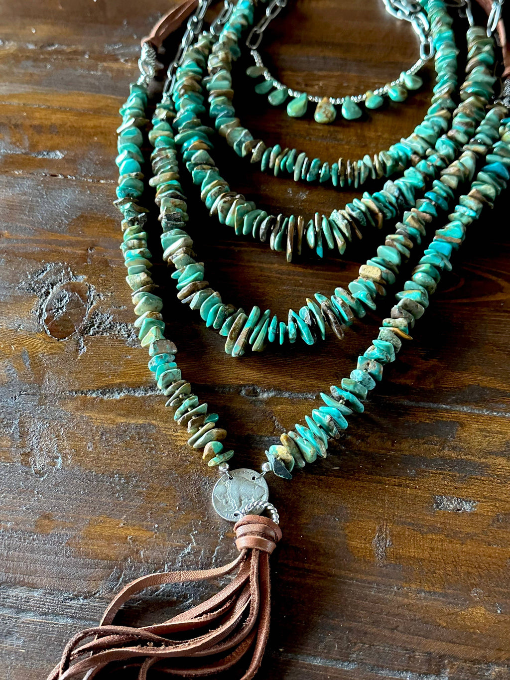 Fleurdesignz Western Jewelry - Natural turquoise Briolette Paperclip Chain Necklace/Choker