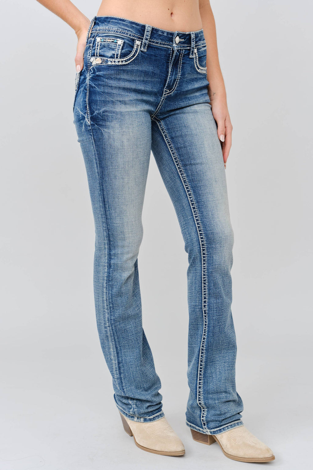 Grace in LA - Cactus & Floral Bootcut Jeans34"| EB-S845