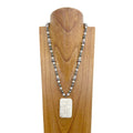 Western Elite Jewelry - NKZ240706-04                   24 inches Silver Navajo pearl and white turquoise stone beads with large rectangle white turquoise stone pendant necklace