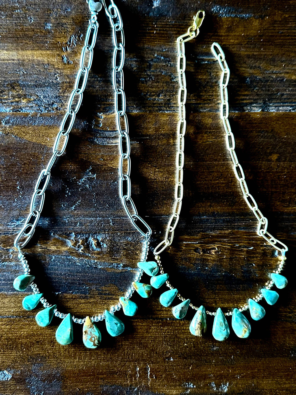 Fleurdesignz Western Jewelry - Natural turquoise Briolette Paperclip Chain Necklace/Choker