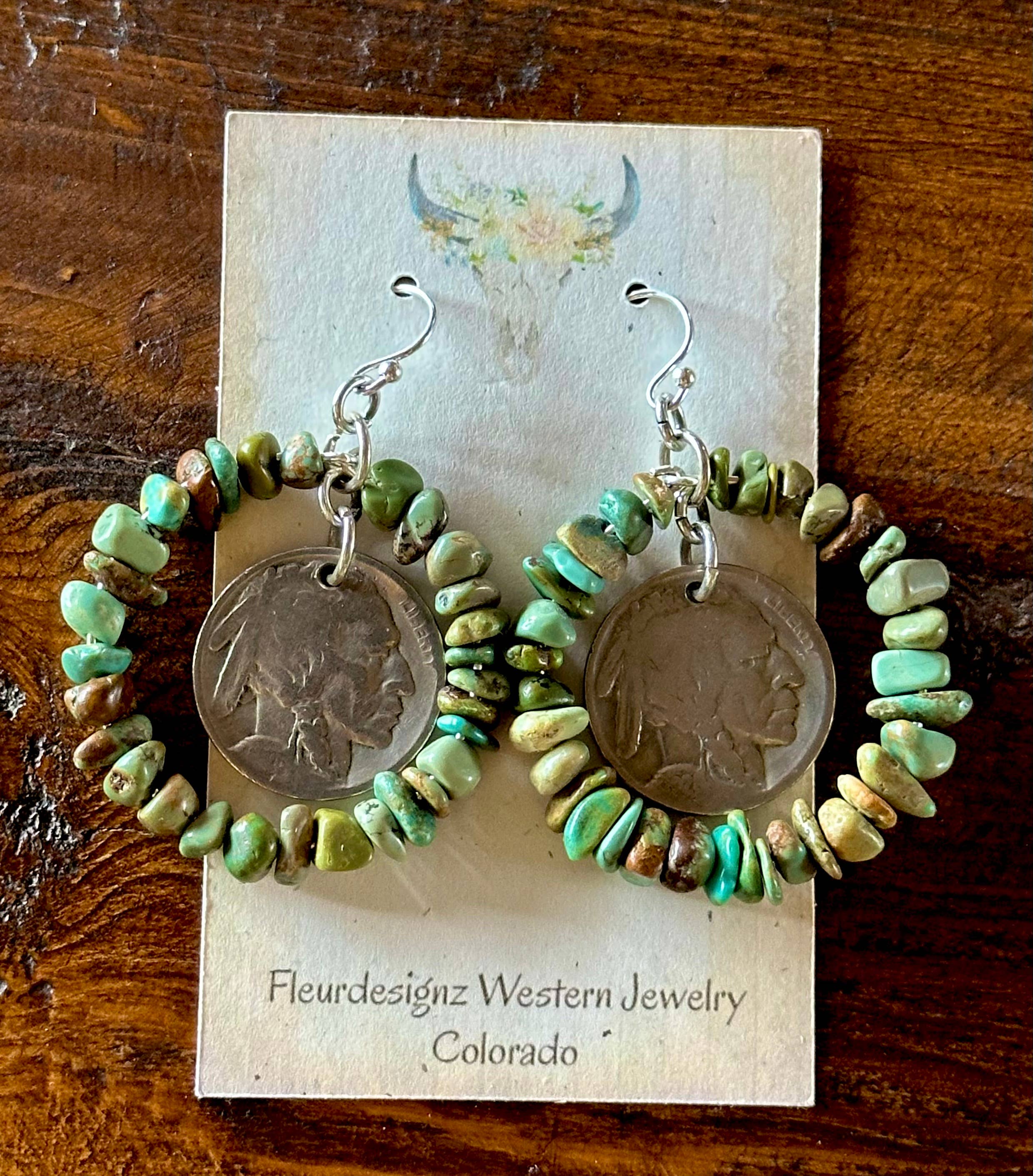 Fleurdesignz Western Jewelry - Sterling Silver and Natural Turquoise Hoop Earrings