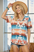 Avery - AV407-EVERLY AZTEC PRINT RELAXED V NECK TOP