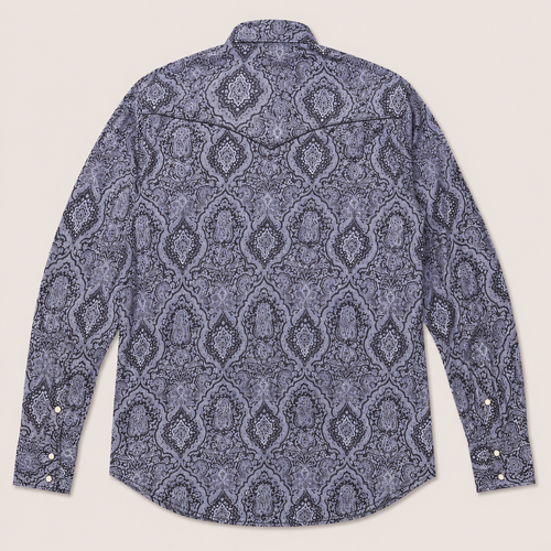 CowboyLegend - Men's Midnight Paisley Print Long Sleeve Cowboy Western Shirt
