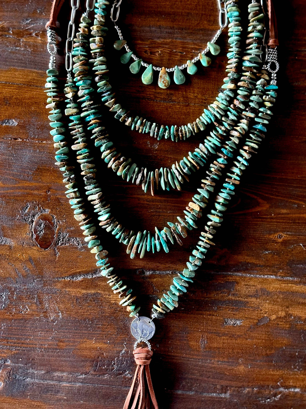 Fleurdesignz Western Jewelry - Natural turquoise Briolette Paperclip Chain Necklace/Choker