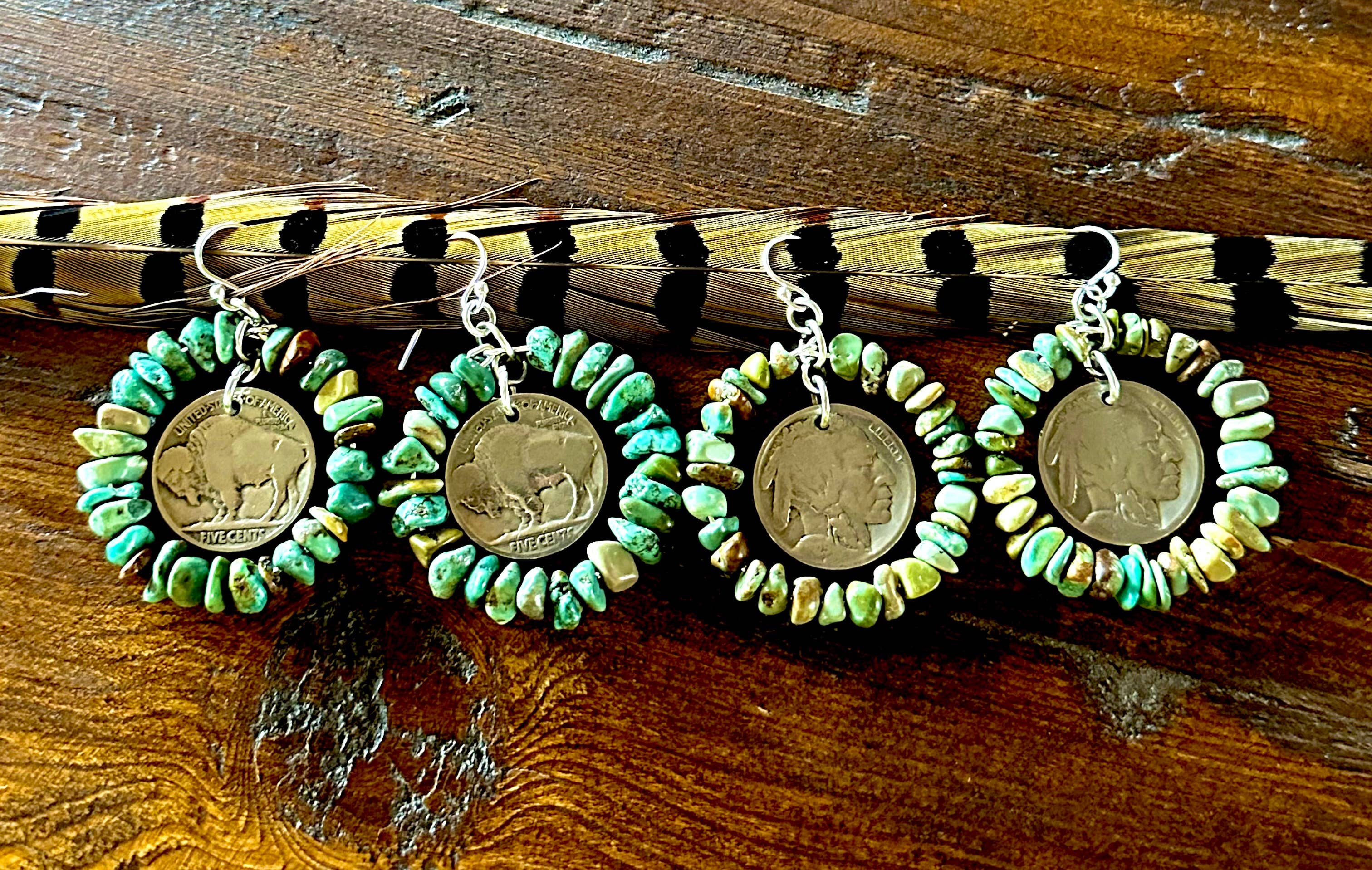 Fleurdesignz Western Jewelry - Sterling Silver and Natural Turquoise Hoop Earrings