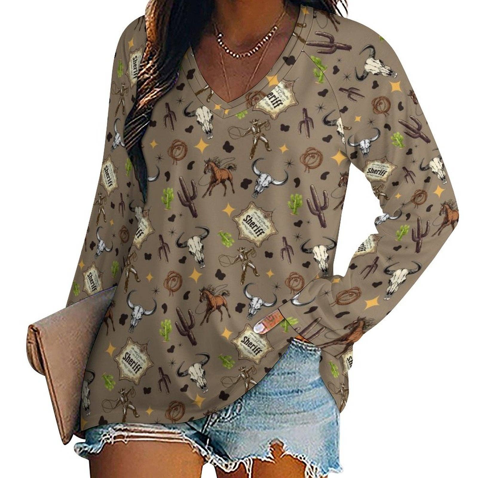 BAHA RANCH WESTERN WEAR - Baha Ranch Western Print Long Sleeve Top