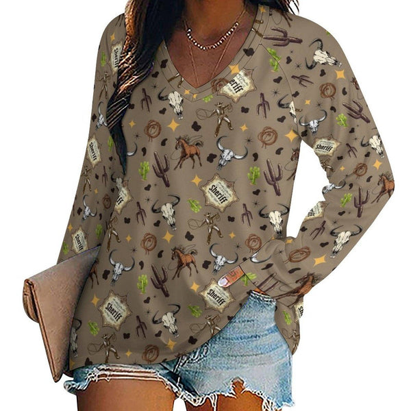 BAHA RANCH WESTERN WEAR - Baha Ranch Western Print Long Sleeve Top