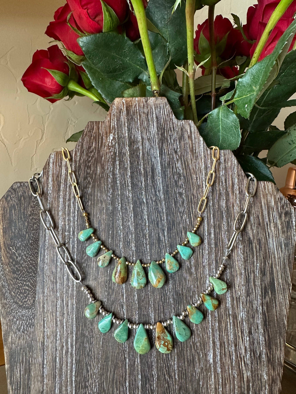 Fleurdesignz Western Jewelry - Natural turquoise Briolette Paperclip Chain Necklace/Choker