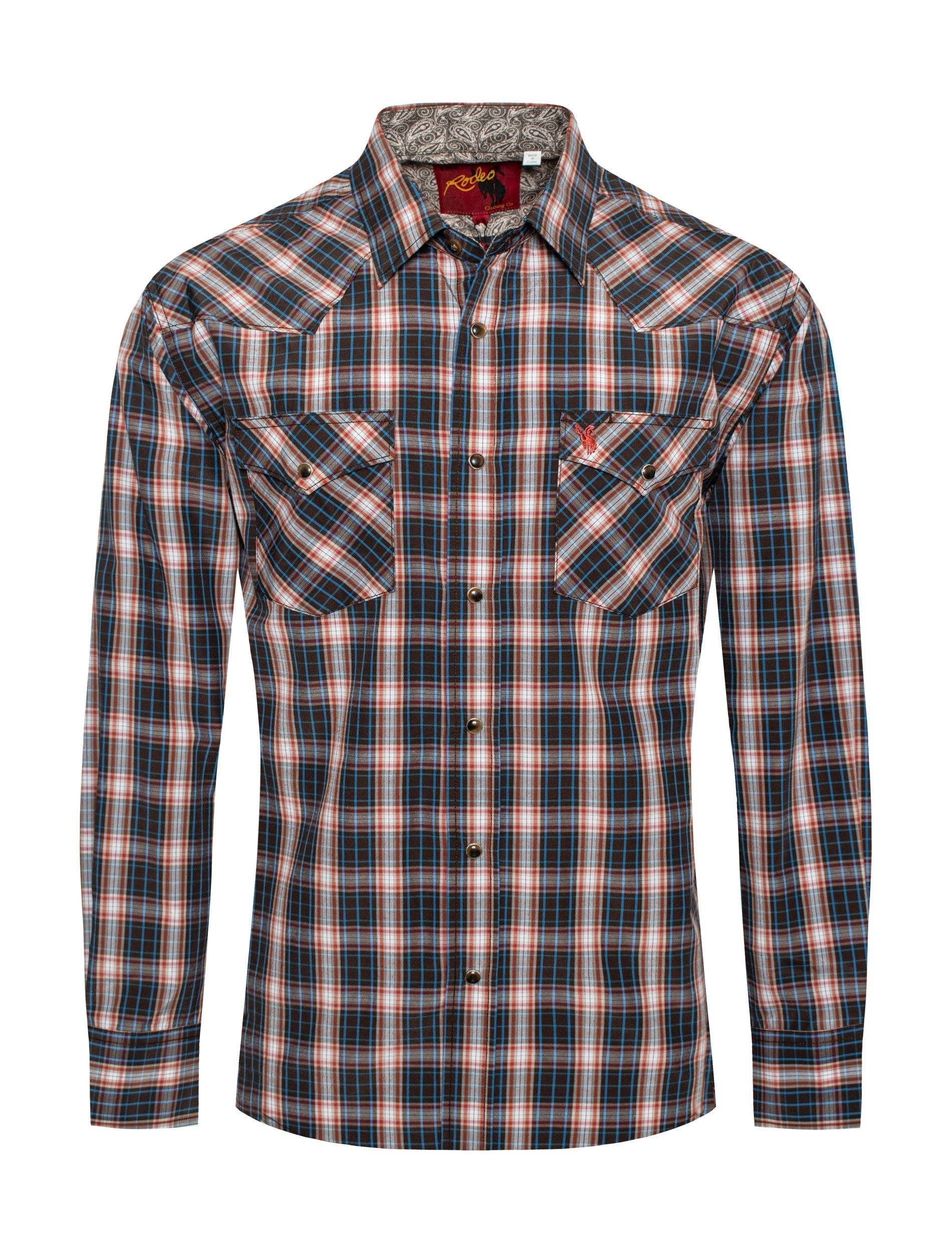 Rodeo Clothing - Men's Western Long Sleeve Pearl Snap Plaid Shirt -PS400-420