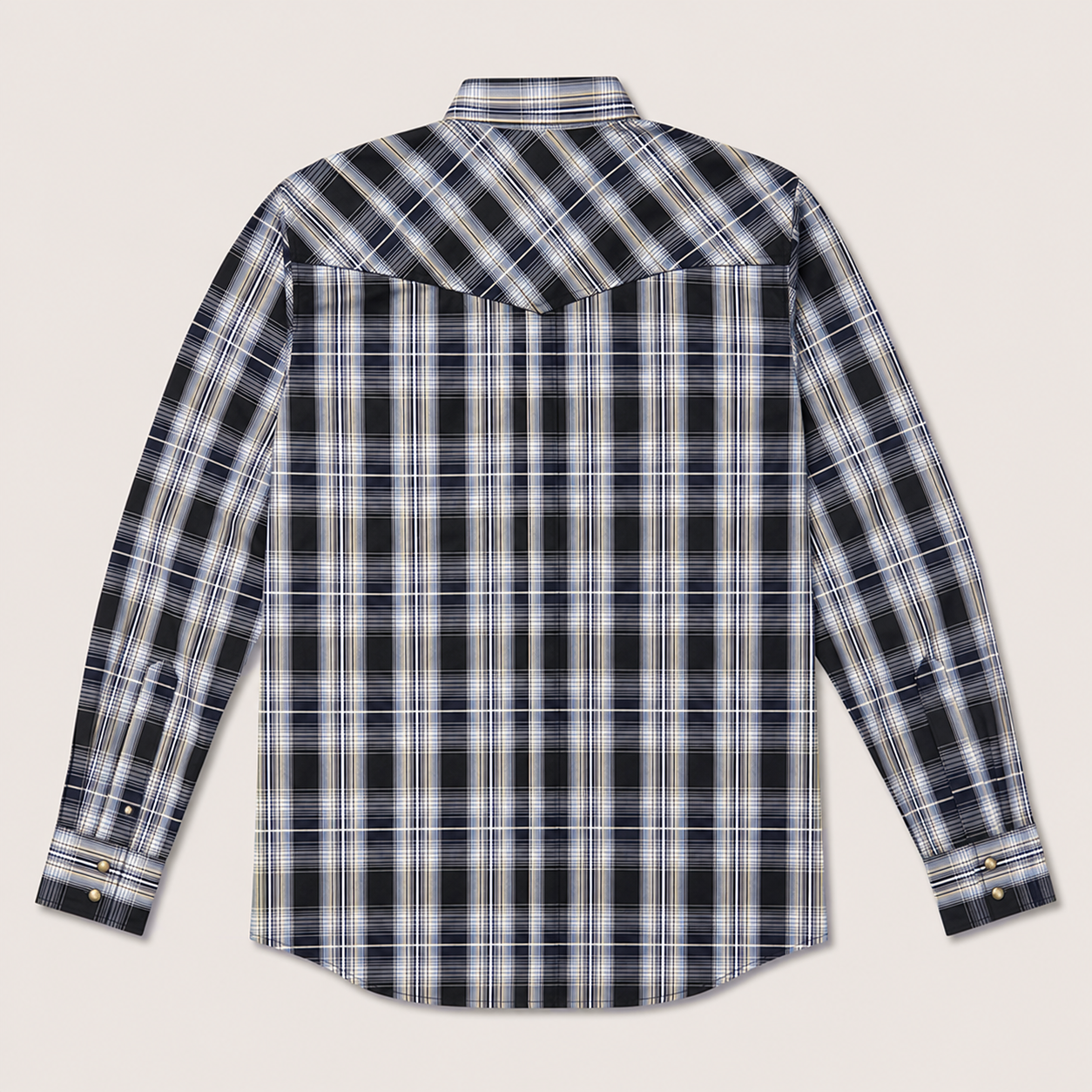 CowboyLegend - Men's Navy Plaid Long Sleeve Cowboy Western Snap Shirt