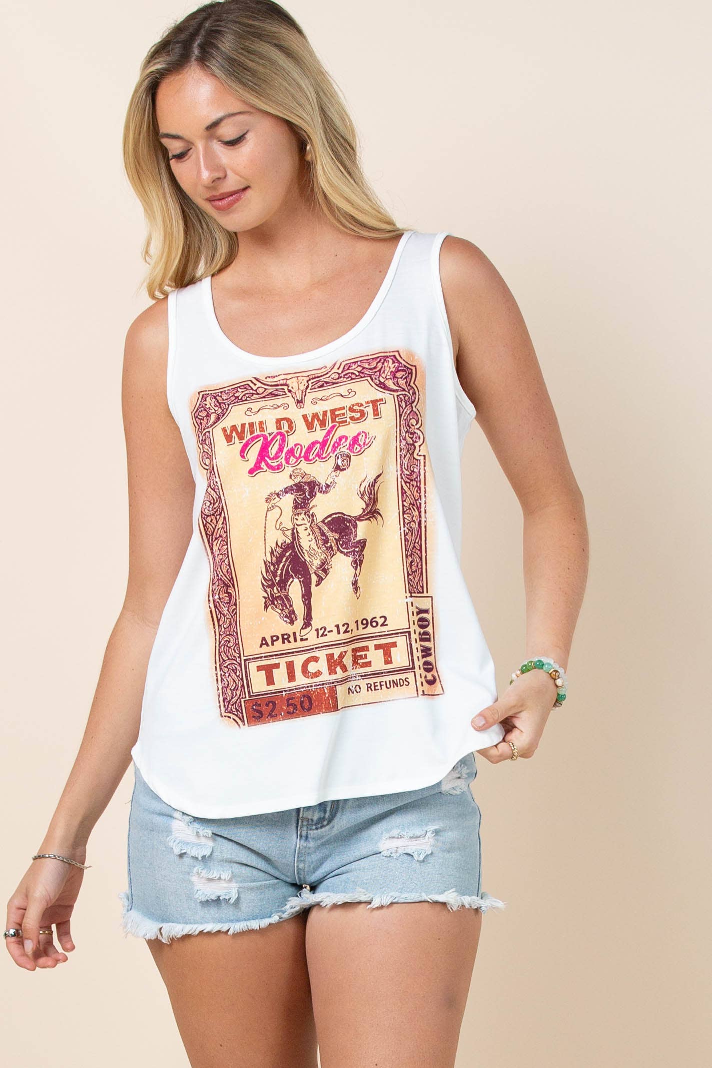 Avery - AV196-MARITZA WILD WEST RODEO PRINT SCOOP NECK TOP(CREAM COLOR)