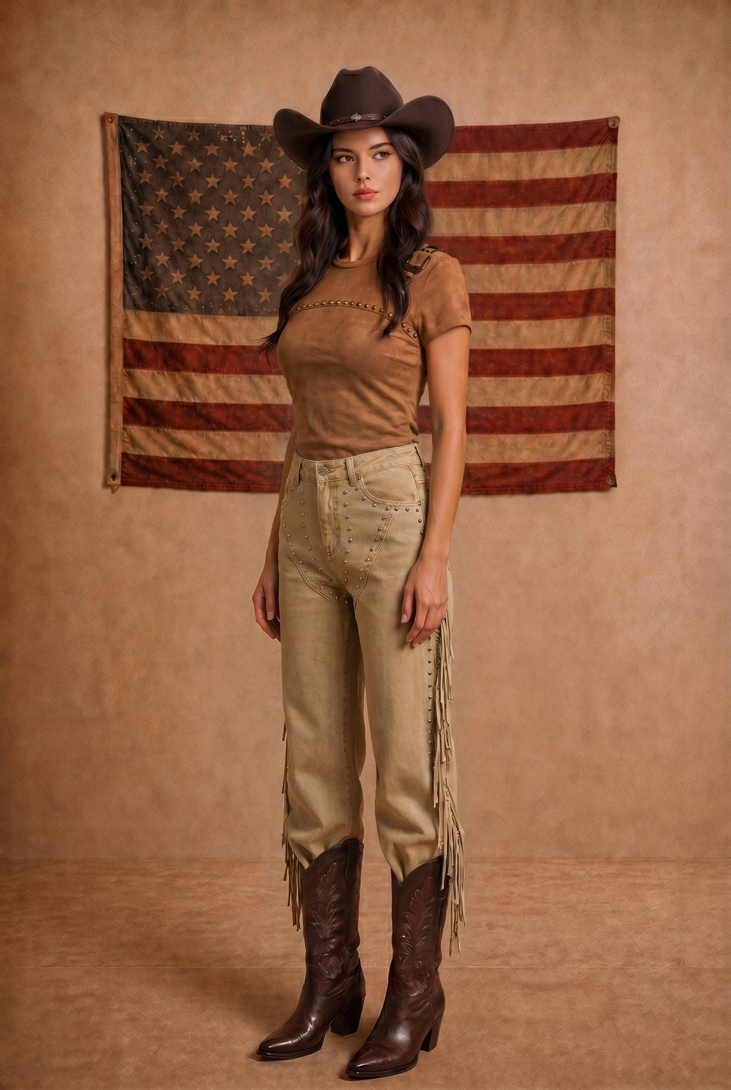 BONA BRAND - Suede Western Buckle Studded Top BONA37924T