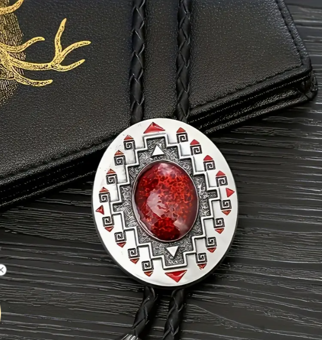 SimpleNGreat - Red Oval Bolo Tie