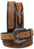Challenger - Western Antique Turquoise Stone Full-Grain Leather Belt 26FK78